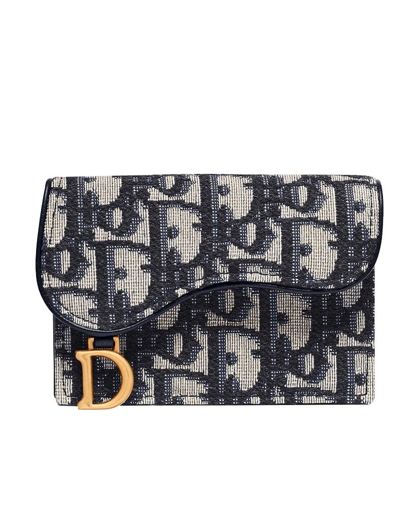 Christian Dior Oblique Saddle Canvas Wallet Dark Blue